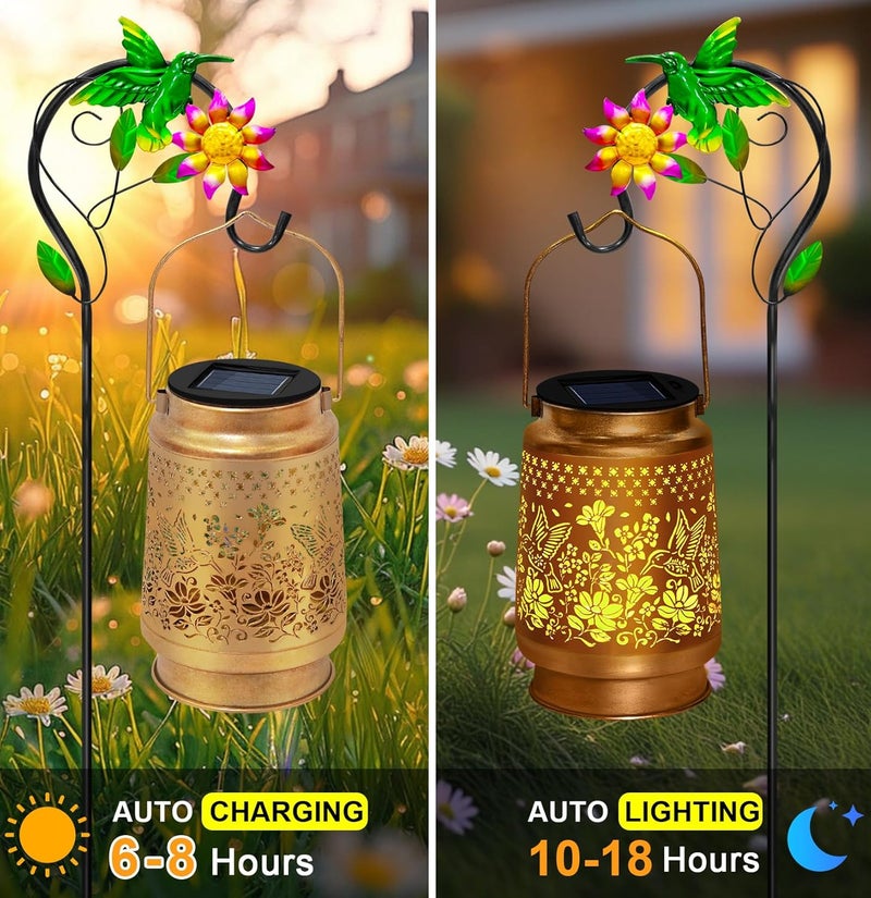 ostritec Christmas Gifts Hummingbird Solar Lanterns Outdoor Waterproof, Hanging Solar Lights Garden Lanterns with Shepherd Hook, Metal Garden Decor for Yard, Patio, Lawn, Landscape, Gifts for Women Mom - Image 5